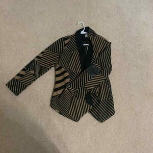 Chico’s Black Brown Striped Jacket Size 2 New work Women Blazer